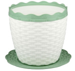 Горшок для цветов Плетенка 3,0л с подст. бело-зелёный М2364