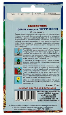 Цинния изящная ЧЕРРИ КВИН АКВАРЕЛЬ описание