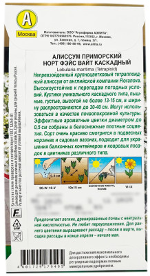 Алиссум приморский НОРТ ФЭЙС ВАЙТ КАСКАДНЫЙ АЭЛИТА описание