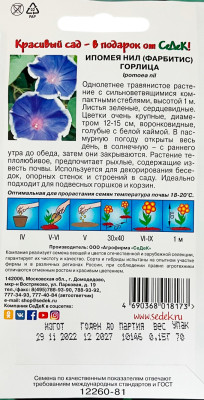 Ипомея Горлица (вид нил, голубая с белой каймой) (Евро)