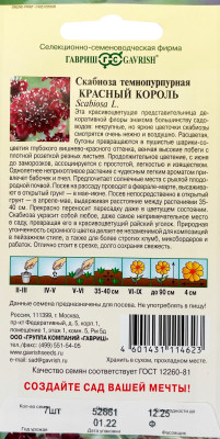 Скабиоза темнопурпурная Красный король махр. 6шт Скабиоза темнопурпурная Красный король махр. 6шт