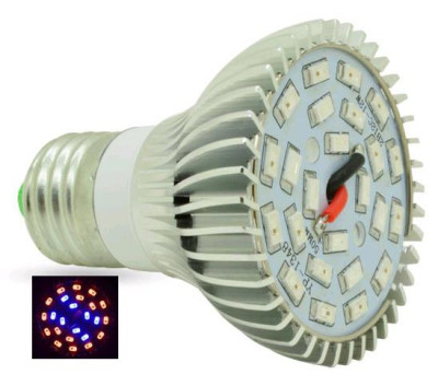 Лампа для растений Био 20W 8 синих + 16 красных 450nm 660nm E27