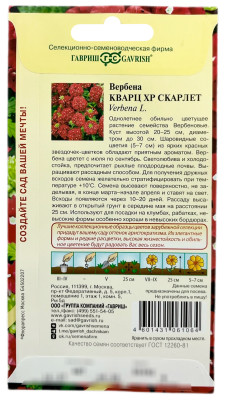 Вербена Кварц XP Скарлет гибридная 4шт сер. Элитная клумба