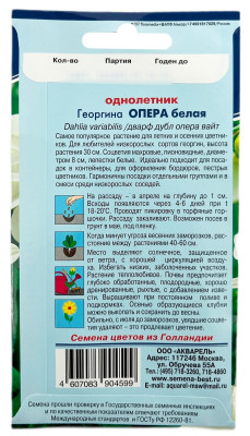 Георгина Опера белая (дварф дубл опера вайт)