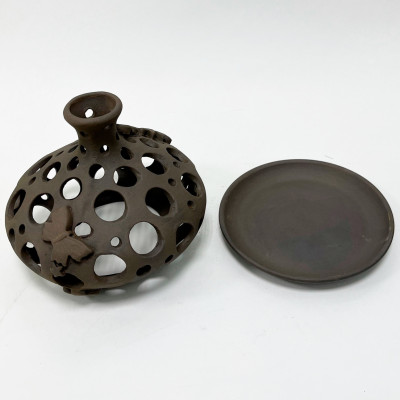 Подсвечник на блюдце плоский керамика